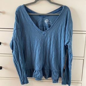 Anthropologie Cotton Long Sleeve Ruffle Top